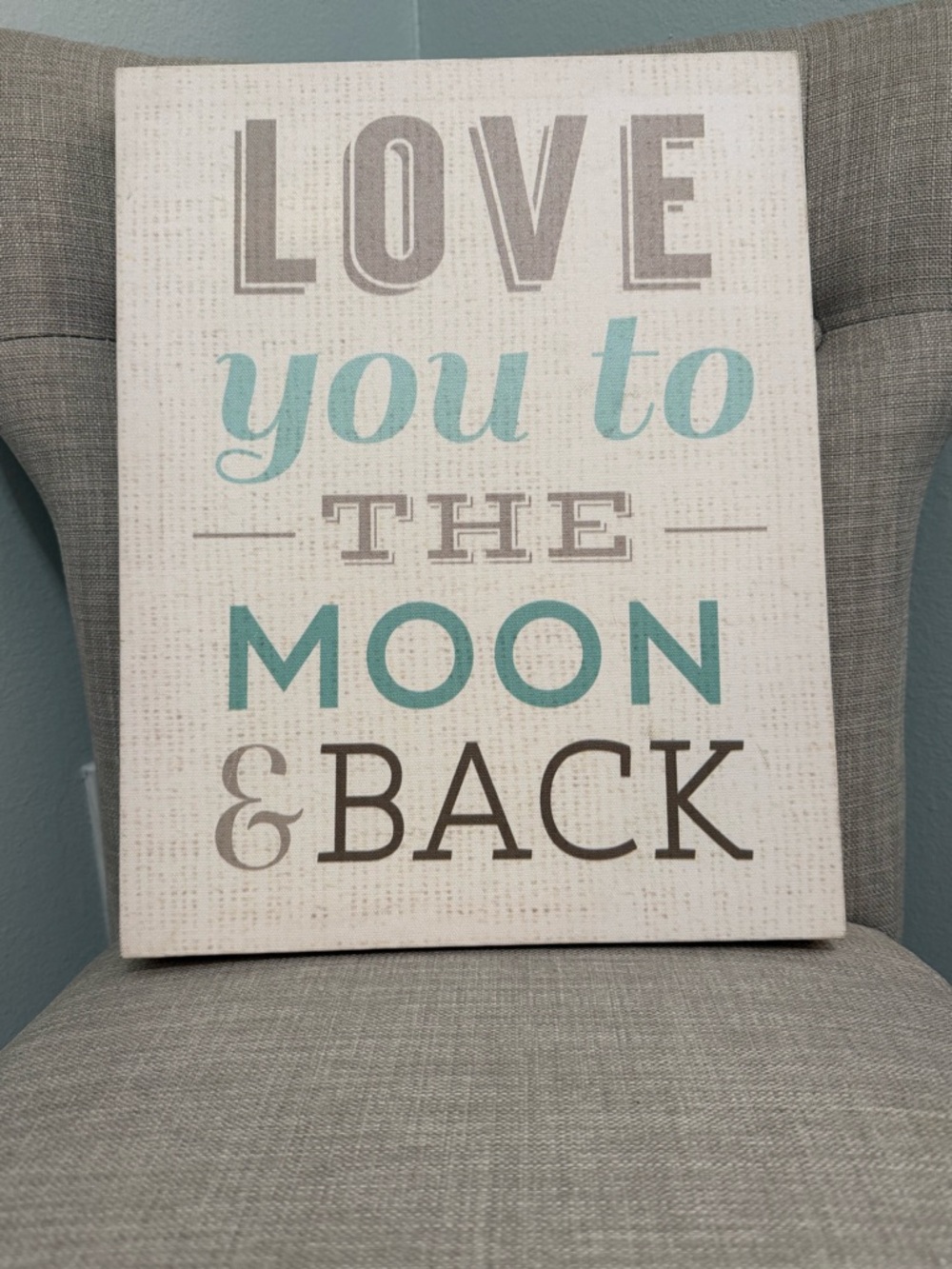 Love You to the Moon & Back Wall Art — Teal and Gray